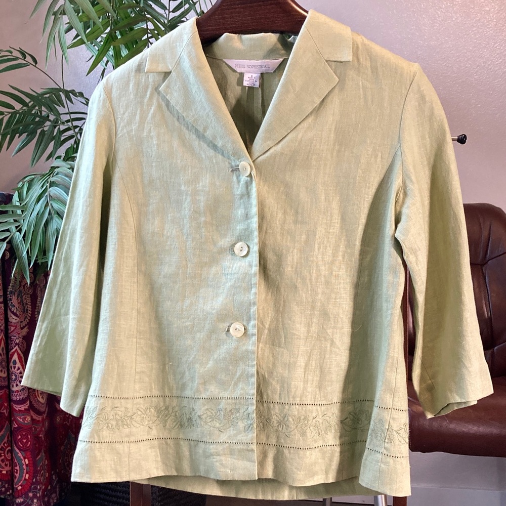 NWT Vintage Petite Sophisticate 100% Linen Embroidered Boxy Blazer Jacket sz 6P